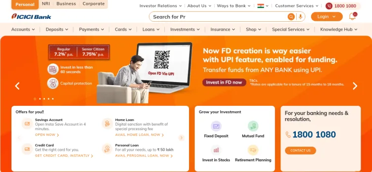 Screenshot ICICI Bank