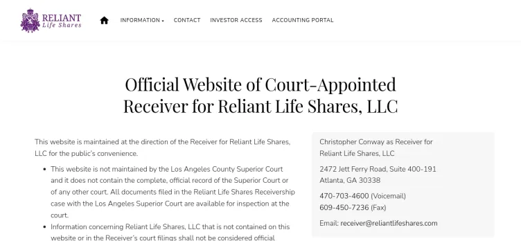 Screenshot Reliant Life Shares