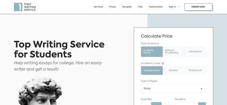 Screenshot First Writing Service