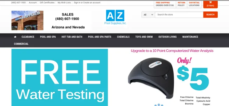 Screenshot AZ Pool Supplies