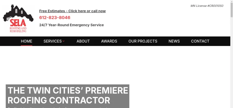 Screenshot Sela Roofing and Remodeling