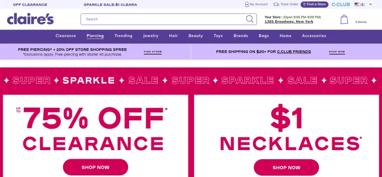 Screenshot Claire's Stores