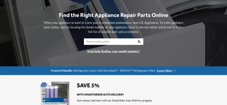 Screenshot GE Appliance Parts