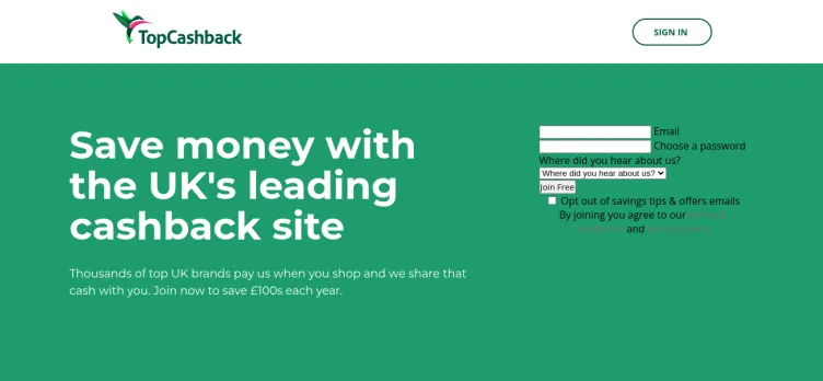 Screenshot TopCashBack.co.uk
