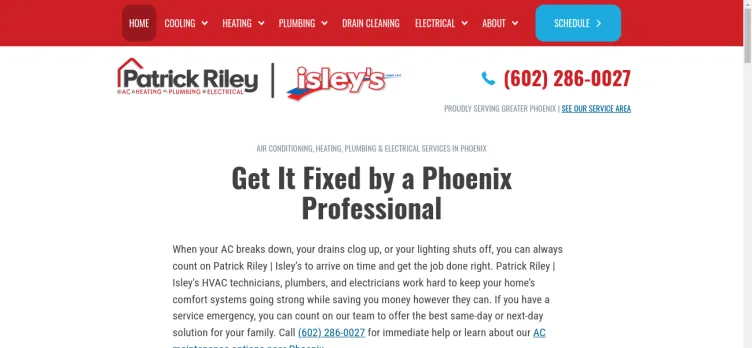 Screenshot Patrick Riley Cooling Heating and Plumbing