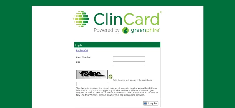 Screenshot ClinCard Prepaid MasterCard
