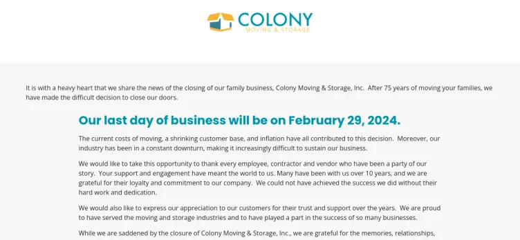 Screenshot Colony Moving & Storage