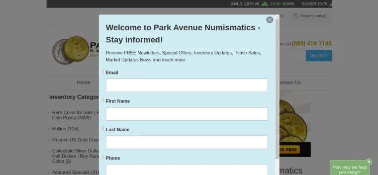 Screenshot Park Ave Numismatics