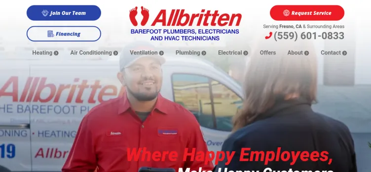 Screenshot Allbritten Plumbing, Heating and Air Conditioning Services