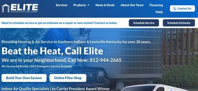 Screenshot Elite Heating, A/C Refrigeration