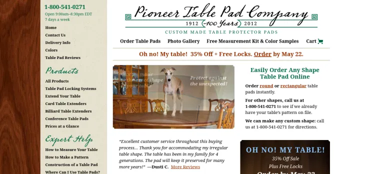 Screenshot Pioneer Table Pad Company
