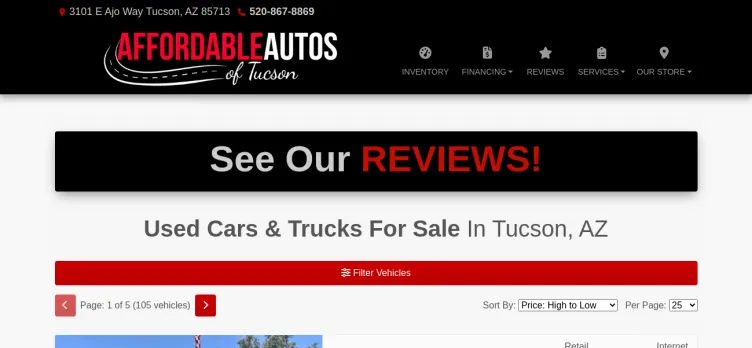 Screenshot Affordable Autos of Tucson