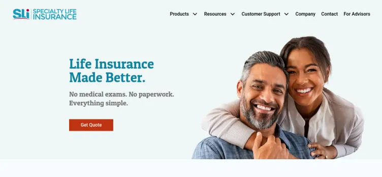Screenshot Specialty Life Insurance