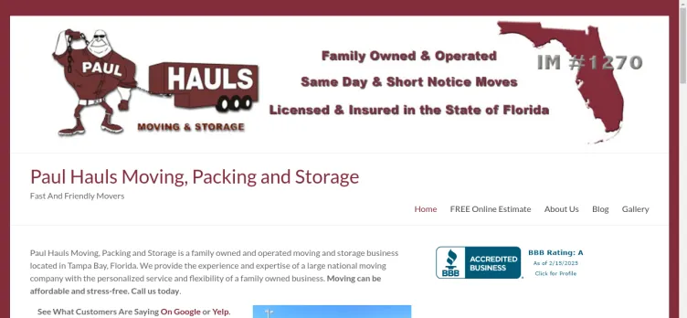 Screenshot Paul Hauls Moving & Storage