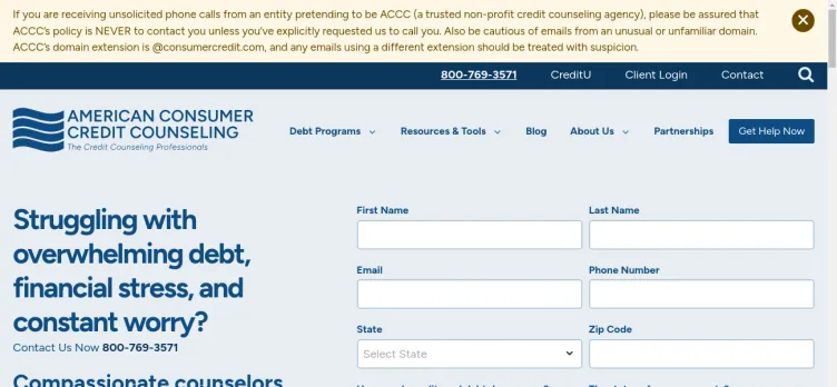 Screenshot American Consumer Credit Counseling