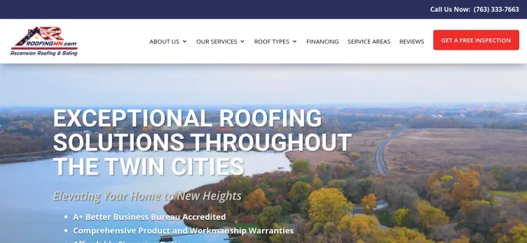 Screenshot Ascension Roofing & Siding