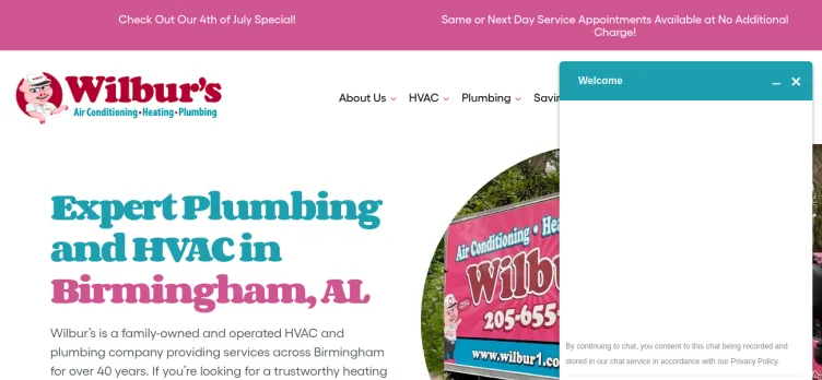 Screenshot Wilbur's Air Conditioning, Heating & Plumbing