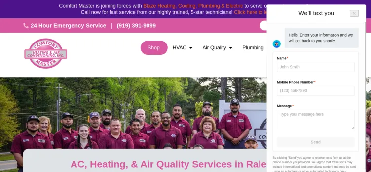 Screenshot Comfort Master Heating & Air Conditioning