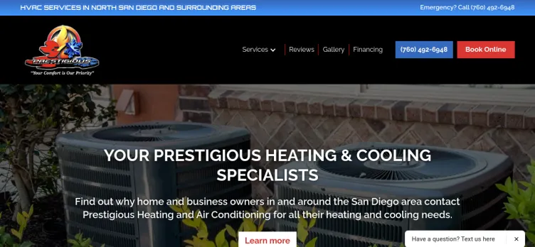 Screenshot Prestigious Heating & Air Conditioning