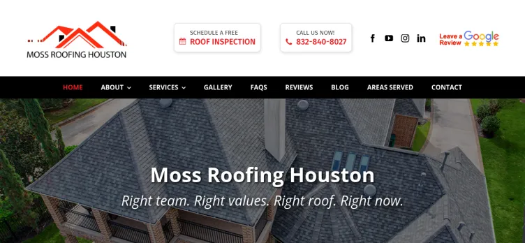 Screenshot Moss Roofing Houston