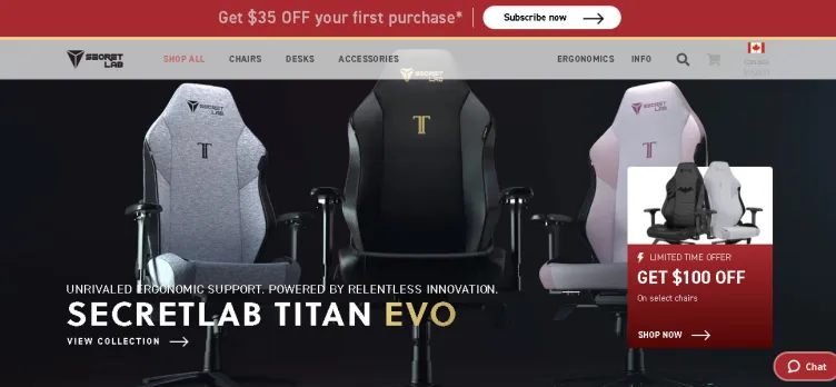 Screenshot SecretLabChairs.ca