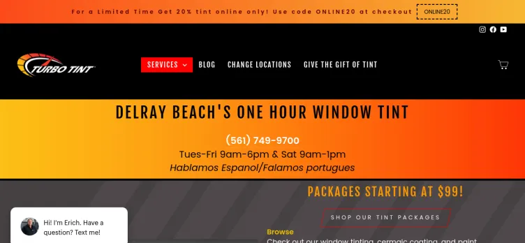 Screenshot Turbo Tint Delray Beach