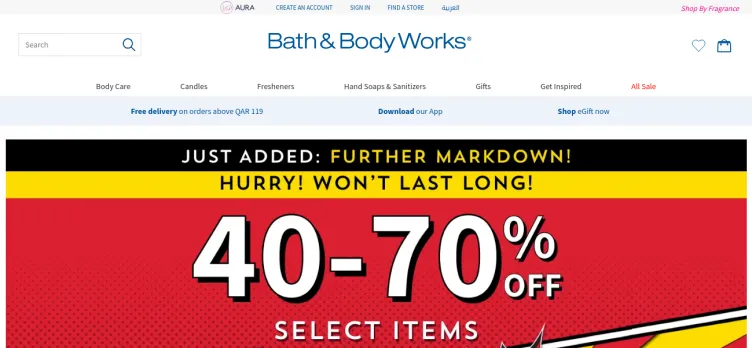 Screenshot BathAndBodyWorks.com.qa