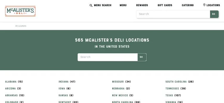 Screenshot McAlistersDeli.com