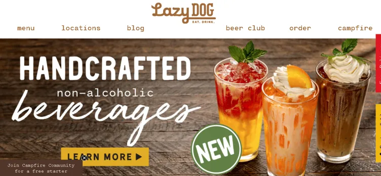 Screenshot LazyDogRestaurants.com