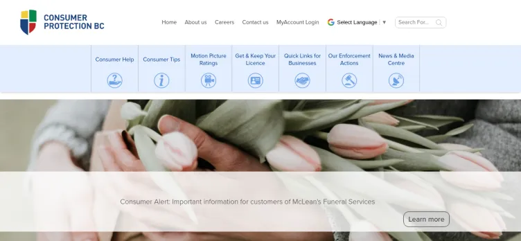 Screenshot Consumer Protection BC