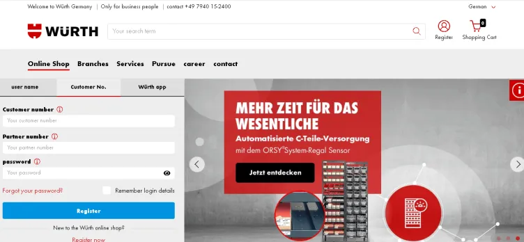 Screenshot Wuerth.de