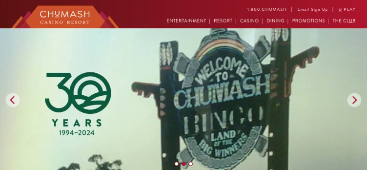 Screenshot ChumashCasino.com