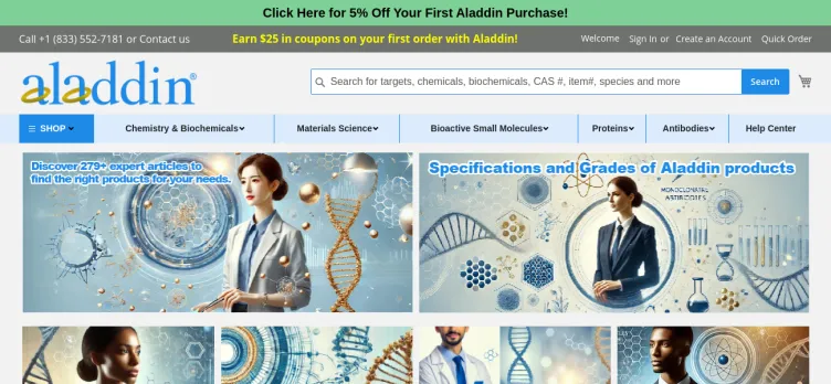 Screenshot AladdinSci.com