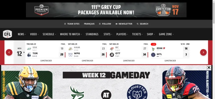 Screenshot CFL.ca