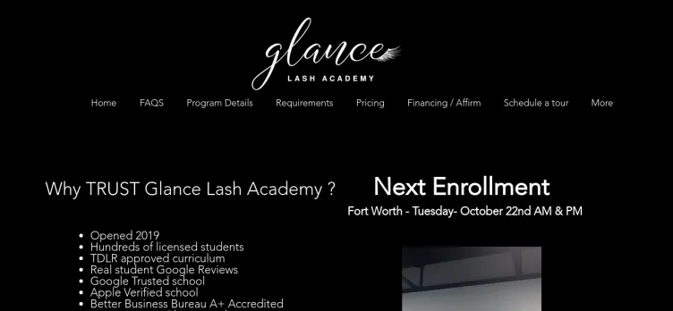 Screenshot Glance Lash Academy