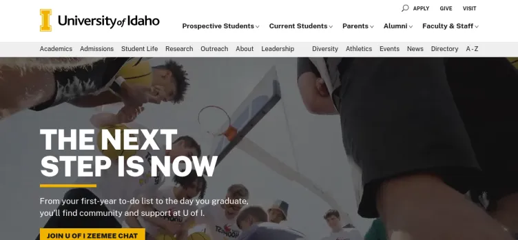 Screenshot Uidaho.edu