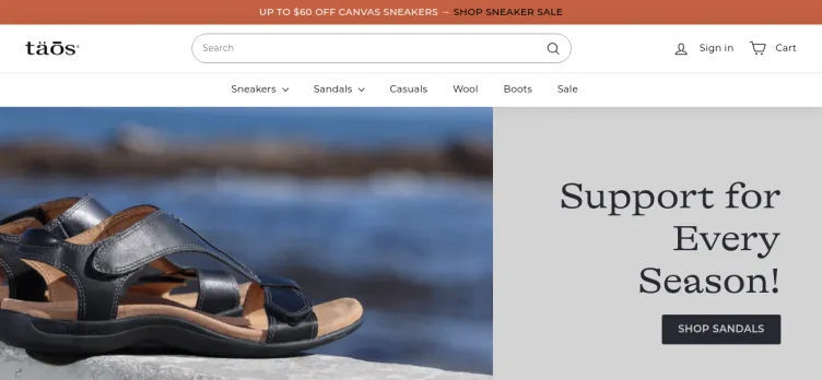 Screenshot TaosFootwear.ca