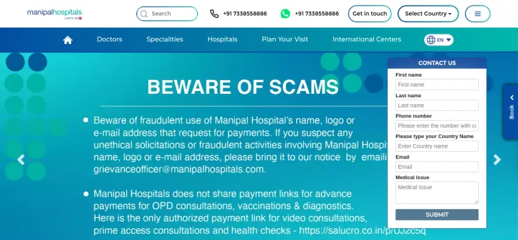 Screenshot Manipal Hospitals Global