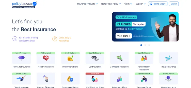 Screenshot PolicyBazaar