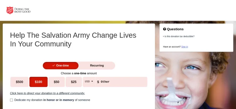 Screenshot SalvationArmyFlorida.org