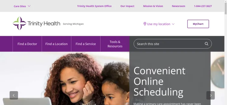 Screenshot Trinity Health Michigan