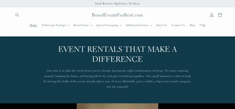 Screenshot BoxedEventsForRent.com