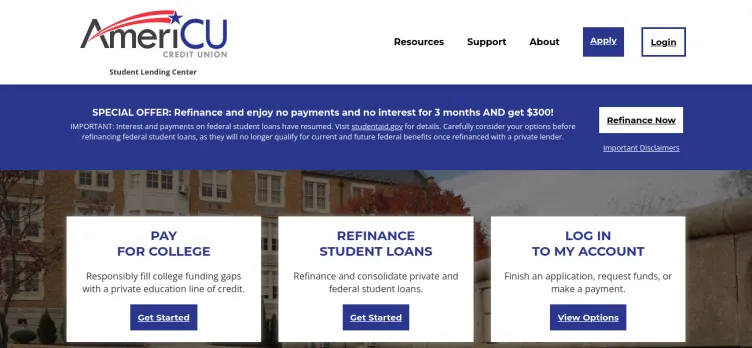 Screenshot Americu.StudentChoice.org